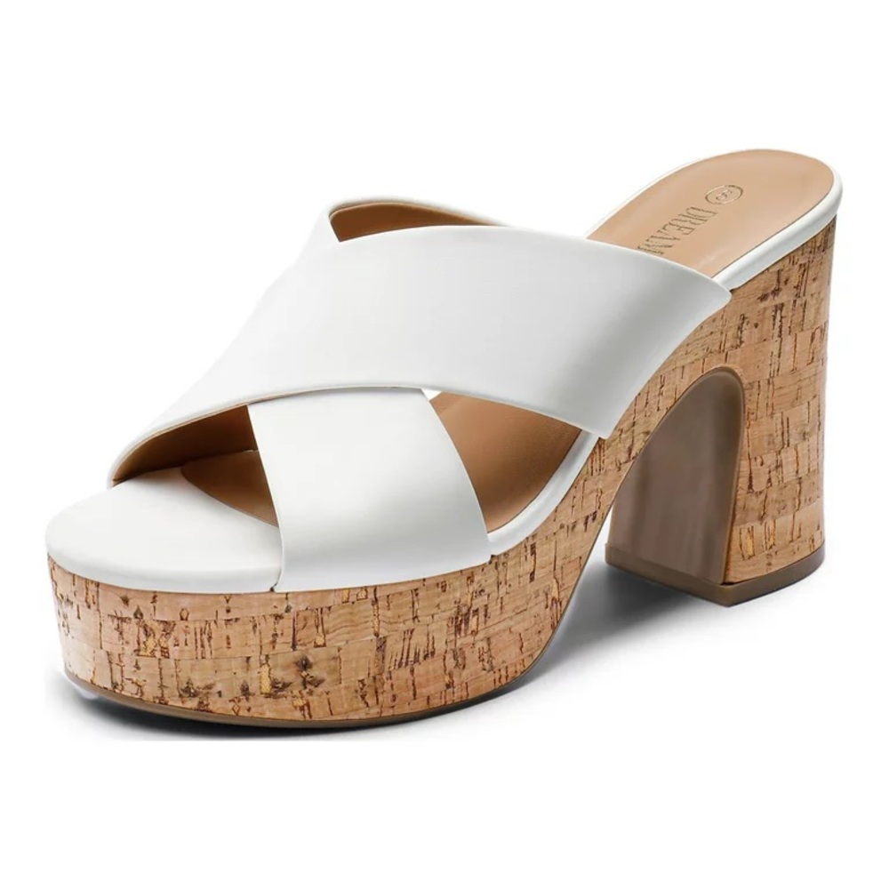 Dream Pairs White and Cork Platform Heels, Women’s 9